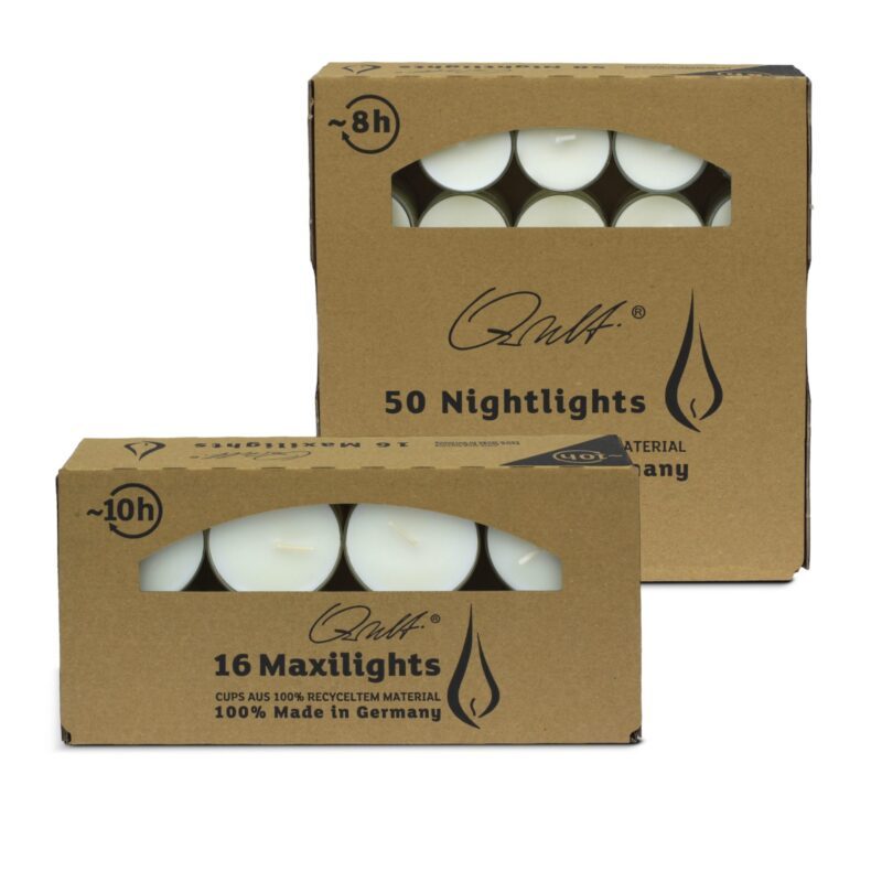 Qult Farluce tea lights in different sizes, made in germany